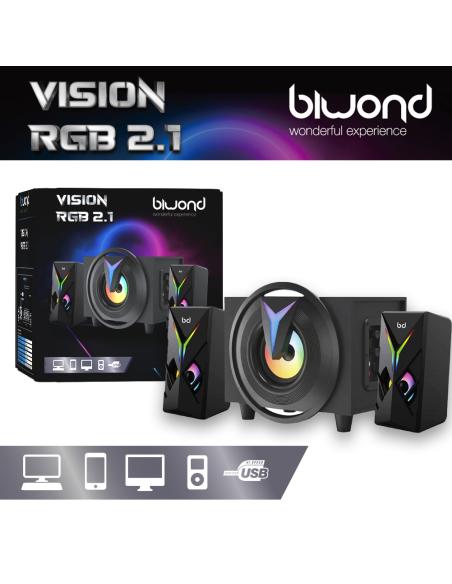 Altavoces Gaming 2x4W + 1 Woofer 8W VISION RGB 2.1 Biwond