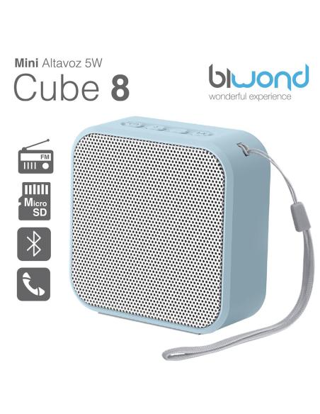 Mini Altavoz Bluetooth 5W Cube 8 Azul Biwond